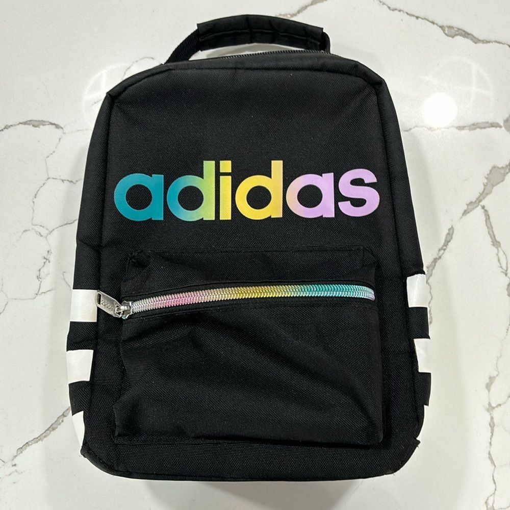 ADIDAS Santiago Insulated Multicolored Striped Lunch Tote Bag Black white OS